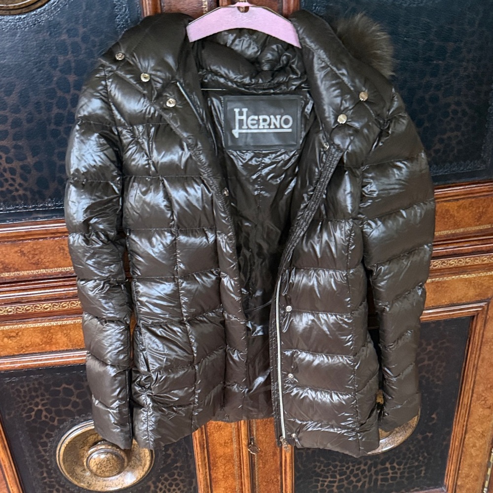 Herno Glossy Olive Brown  Puffer Coat